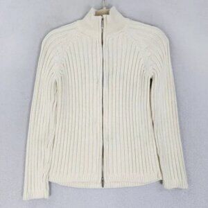 Talbots Sweater Women Small Cream Ribbed Knit Full Zip Mock Neck Cardigan Jacket